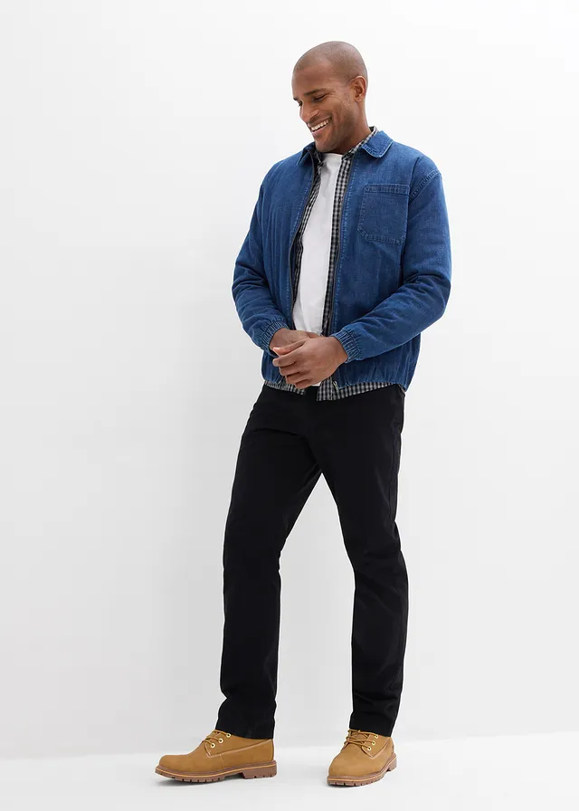 Regular fit twill broek van katoen, straight, Kleur: zwart