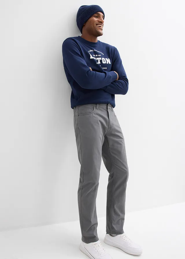 Regular fit twill broek van katoen, straight • rookgrijs • product-page.page-title-suffix