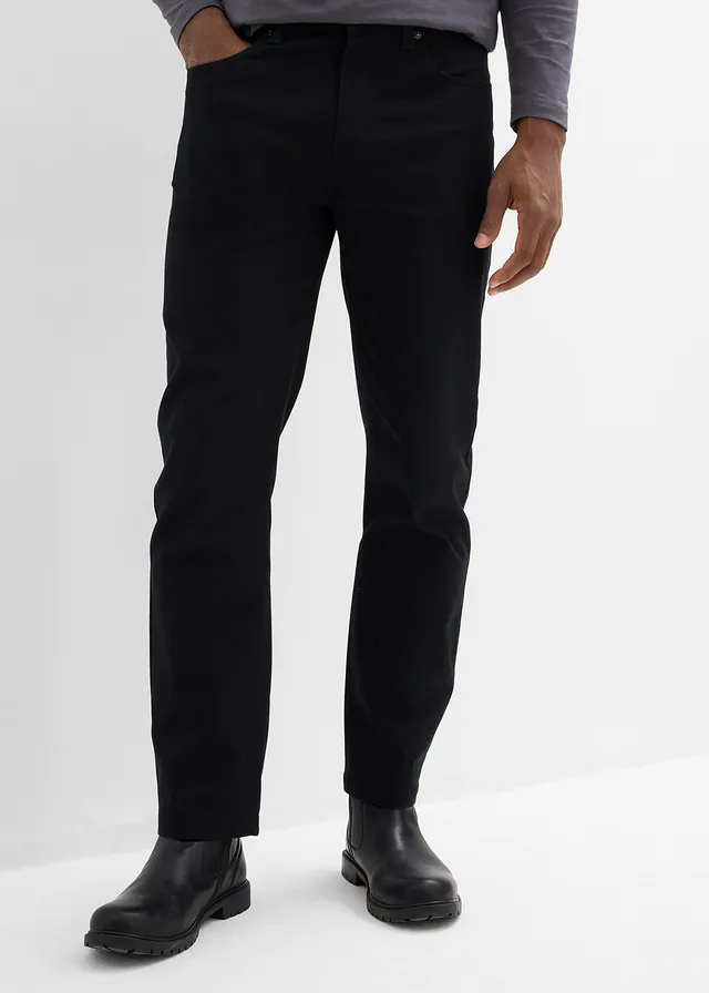 Classic fit stretch broek, straight, Kleur: zwart