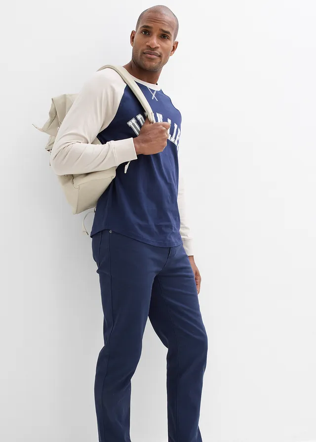Classic fit stretch broek, straight • donkerblauw • product-page.page-title-suffix