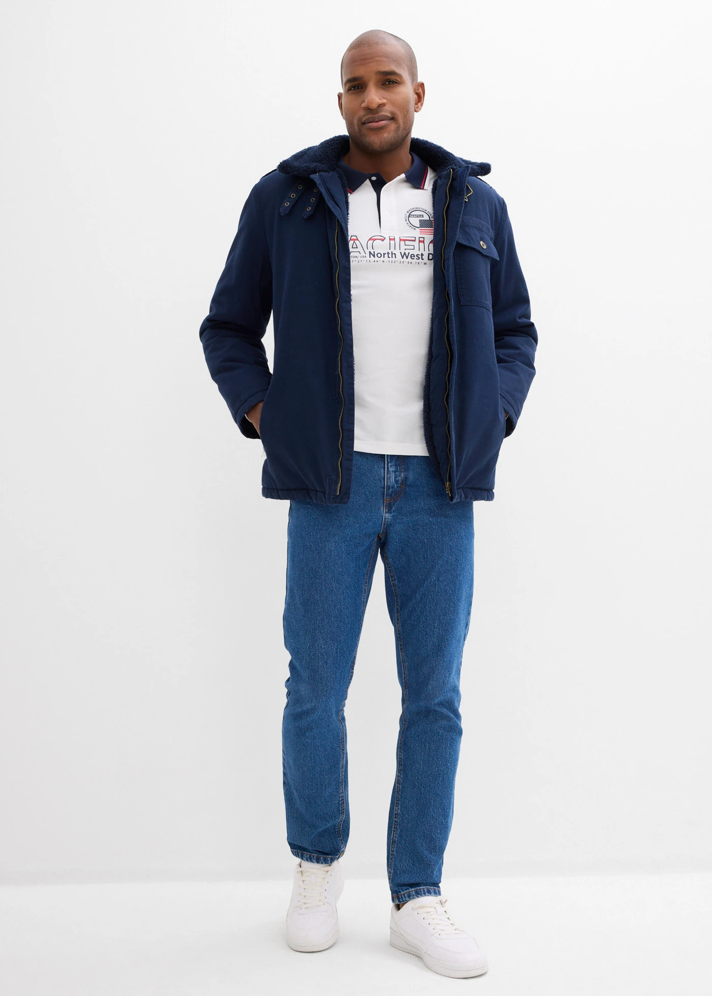 Classic Fit farmer elasztikus derékpánttal, Straight • kék denim • bonprix áruház