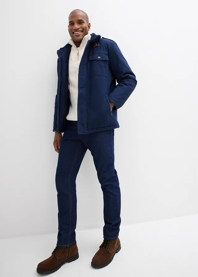 Blugi Classic Fit cu bandă elastică pe părți, straight bleumarin denim