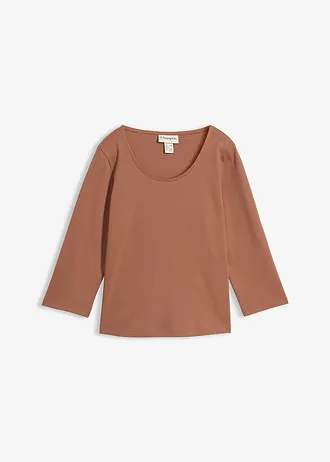 Heavy jersey shirt met 3/4 mouwen van puur biologisch katoen, Kleur: kastanjebruin