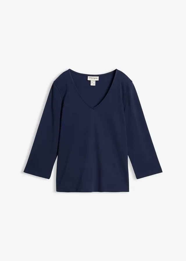 T-shirt manches 3/4 en jersey coton épais • bleu foncé • Boutique bonprix