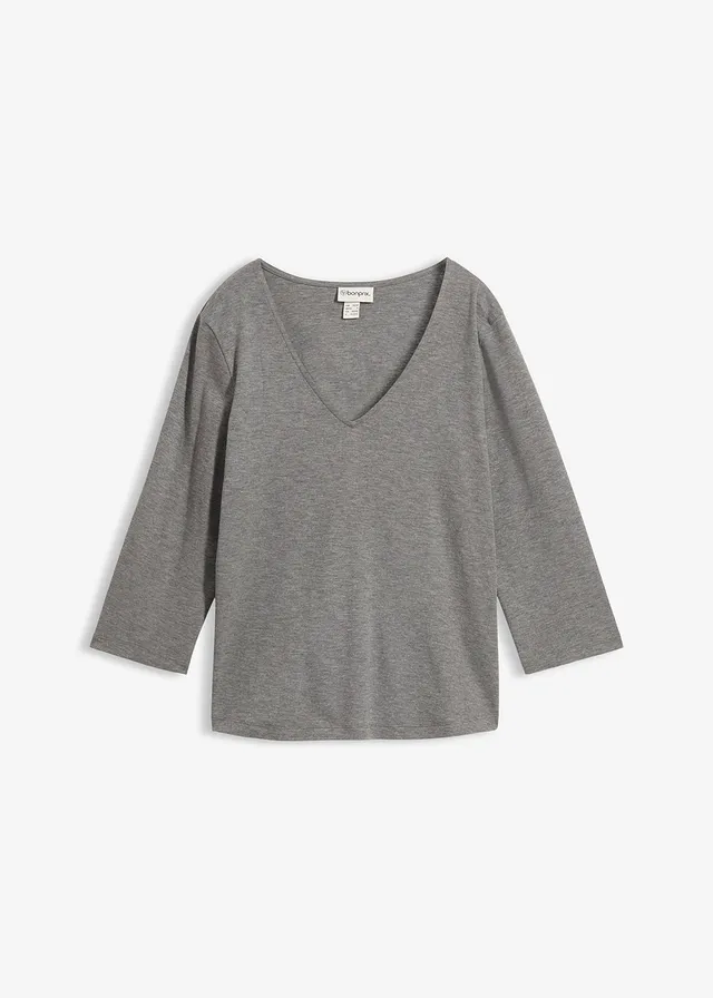 Bluză cu mânecă 3/4 din jerse gros 100% din bumbac organic, culoare: gri melanj melanj