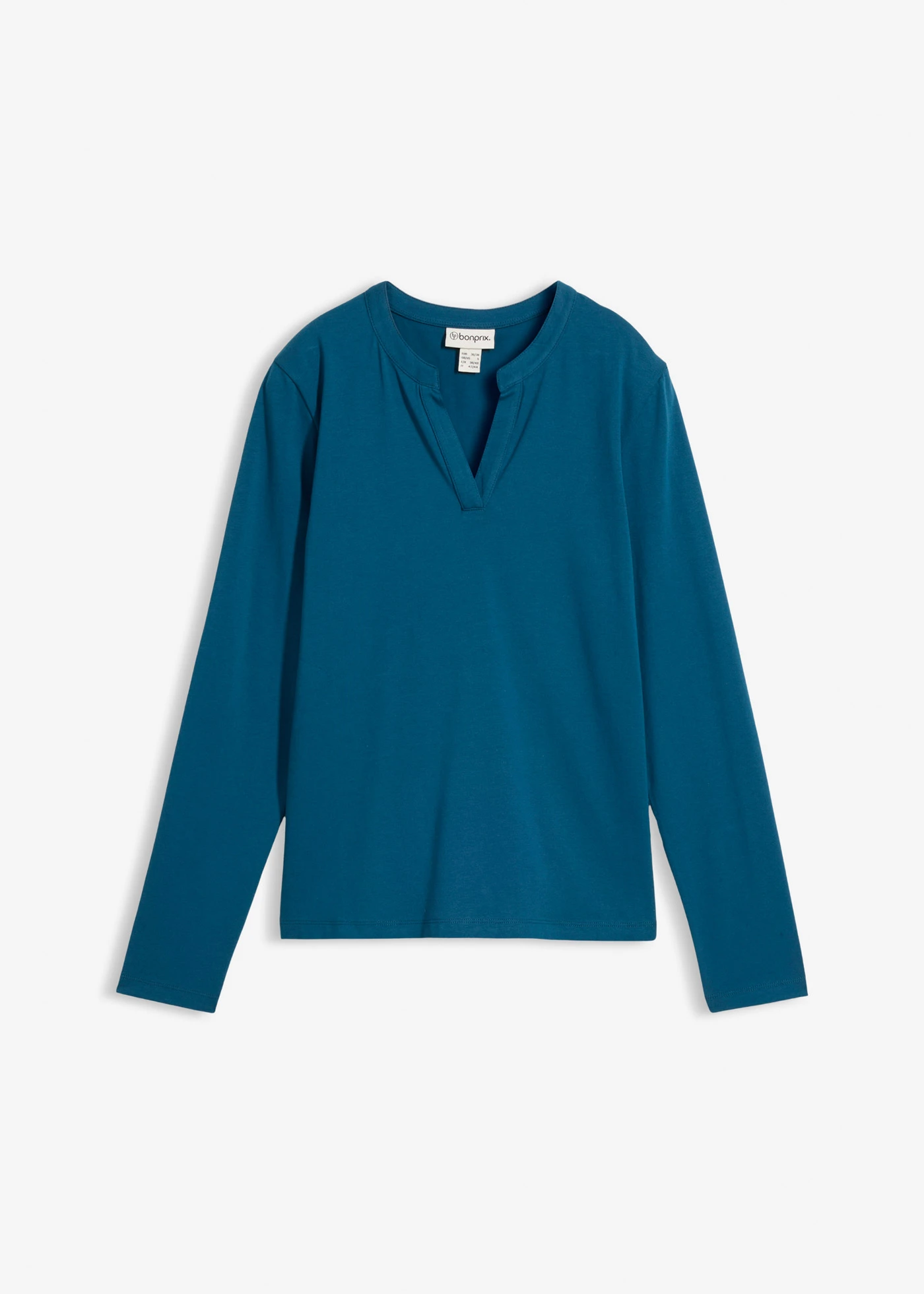 Csípőig érő Henley póló • olajkék • bonprix áruház