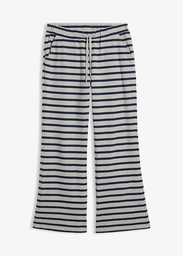 Sweatpants met biologisch katoen, Kleur: lichtgrijs gemêleerd-donkerblauw gestreept
