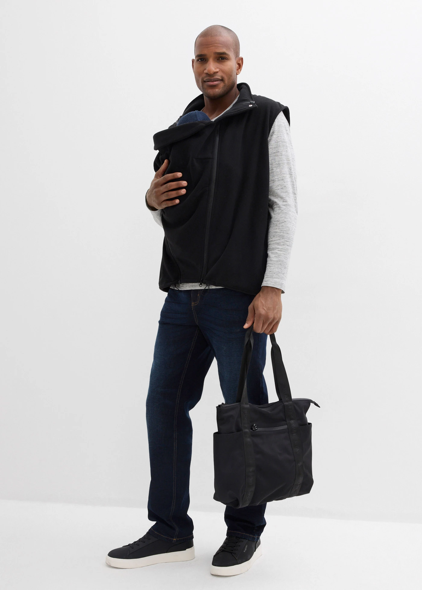 3-in-1 bodywarmer voor heren met baby-inzet voor en achter • zwart • bonprix online shop