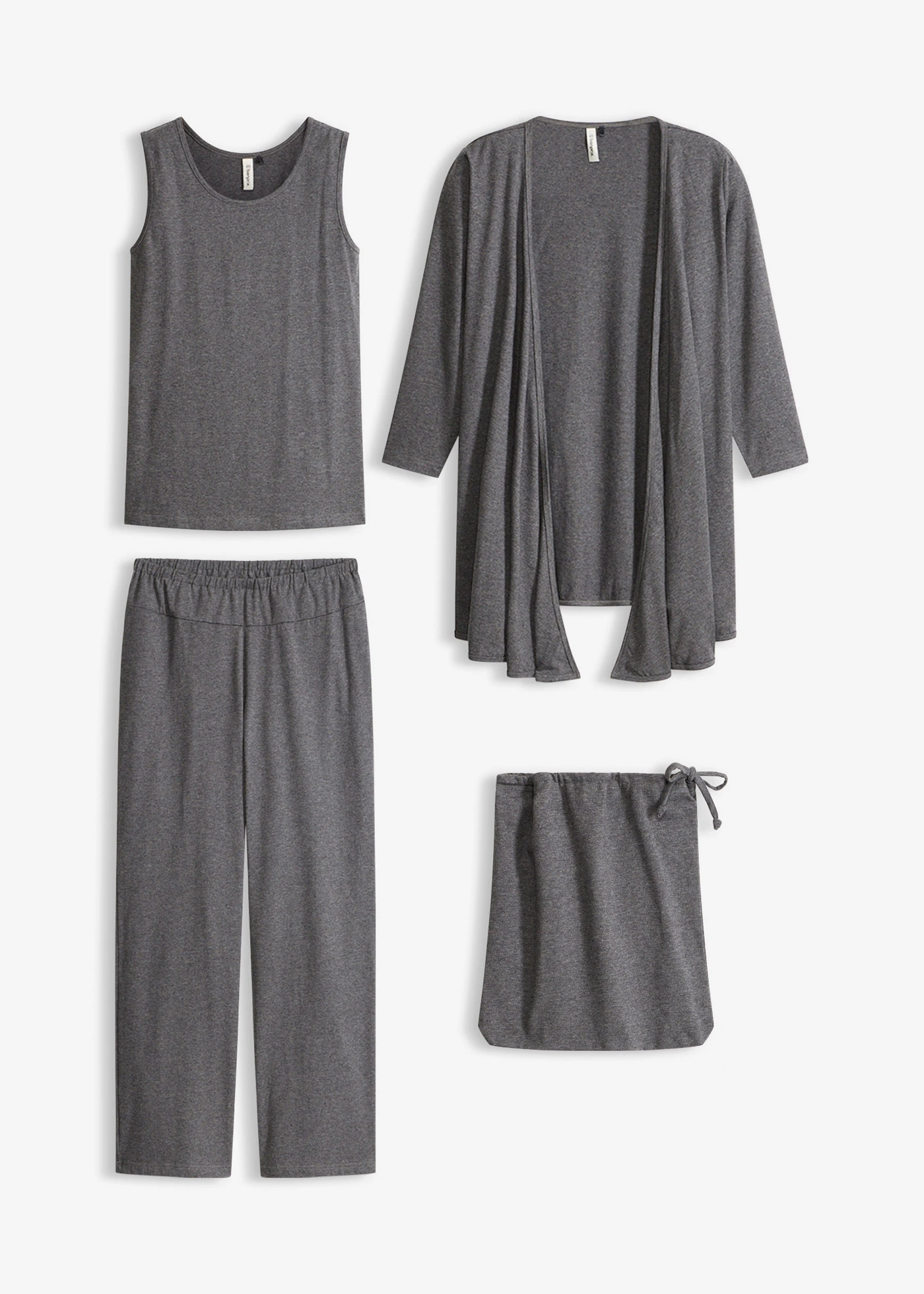 Loungewear huispak met viscose (3-dlg. set) • grijs gemêleerd • bonprix online shop