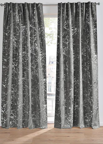 Rideau occultant toucher velours à imprimé brillant (1 pce) • gris foncé argenté • Boutique bonprix