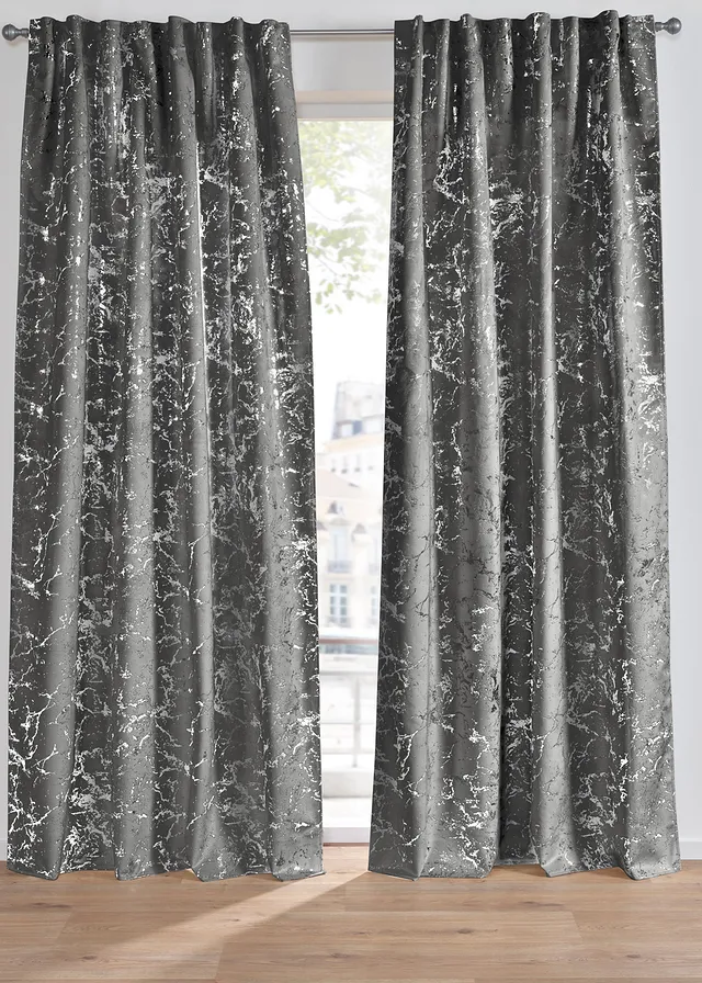 Rideau occultant toucher velours à imprimé brillant (1 pce), aussi en XXL • gris foncé argenté • Boutique bonprix