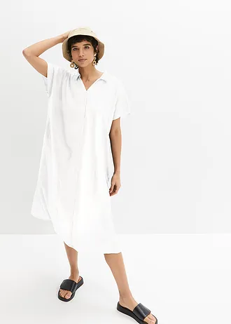Kaftan jurk in een lichte linnen-viscosemix • wit • bonprix online shop
