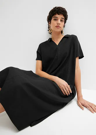 Rochie-caftan din material subțire cu in și viscoză • negru • magazin bonprix