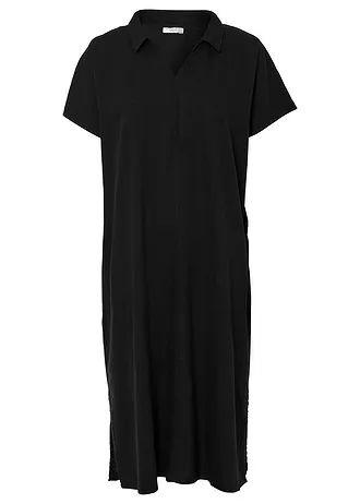 Robe caftan légère en lin et viscose, Couleur: noir