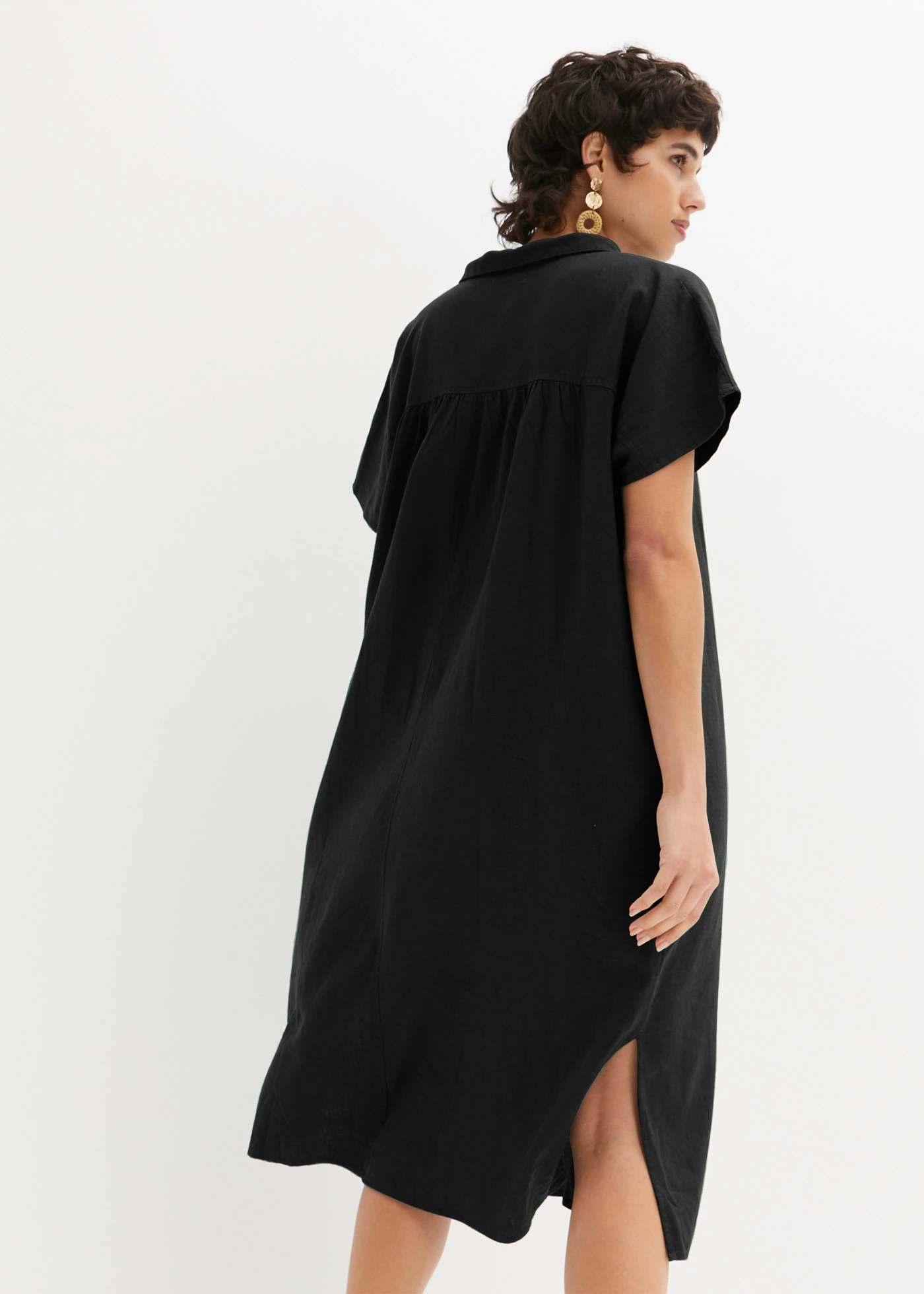 Robe caftan légère en lin et viscose • noir • Boutique bonprix