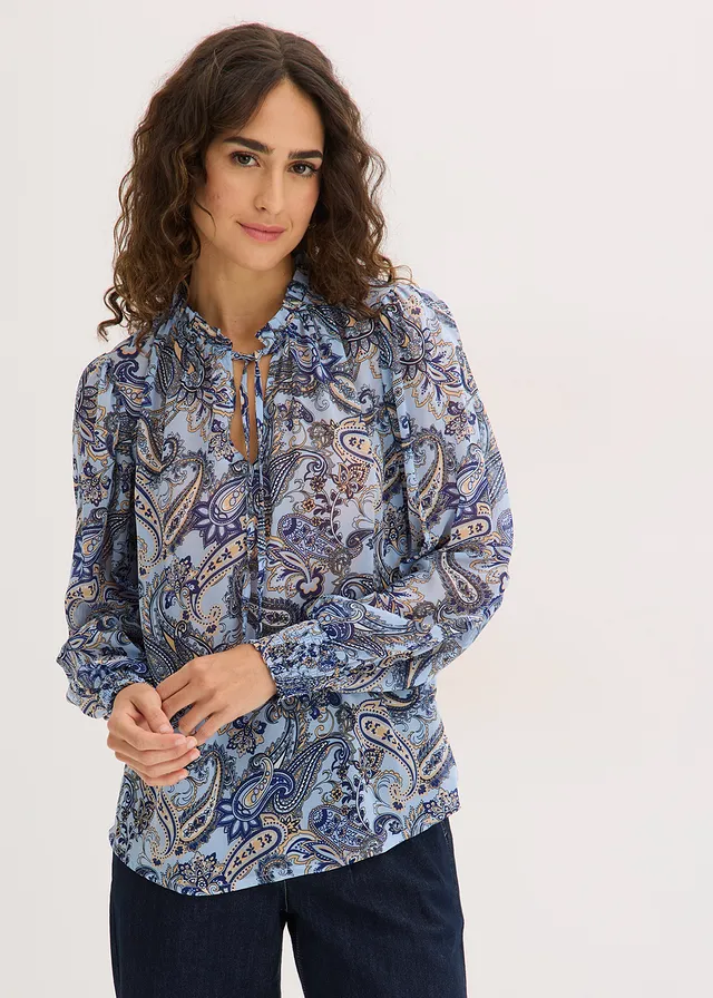 Chiffon blouse, Kleur: lichtblauw paisley