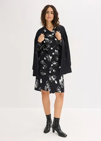 Rochie din satin fluid • negru/alb floral • magazin bonprix