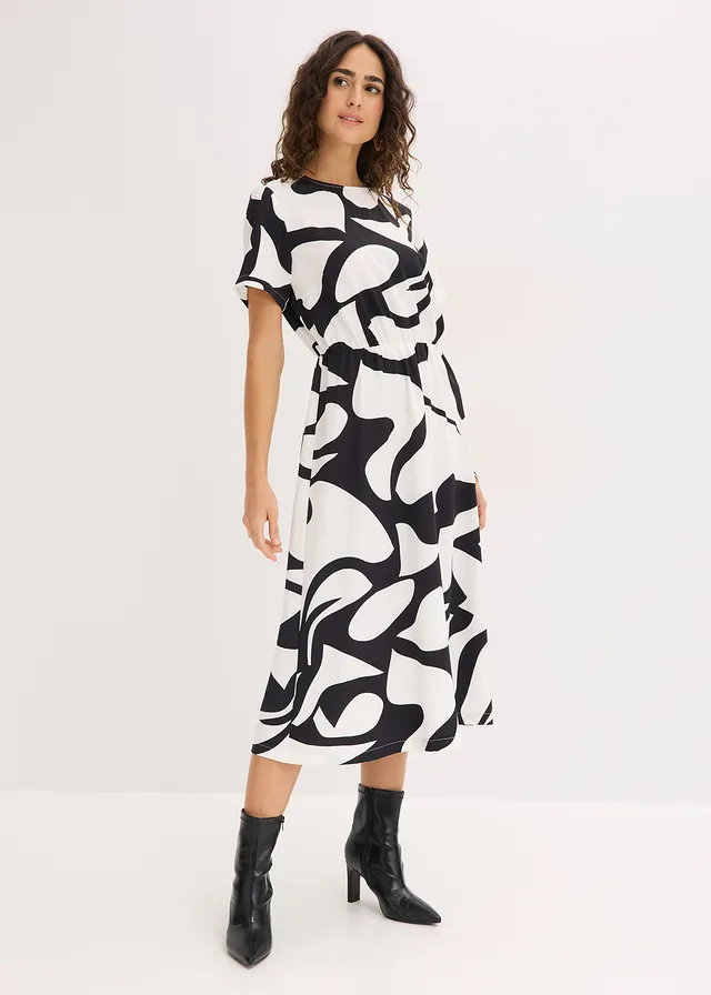 Robe midi, Couleur: noir / blanc