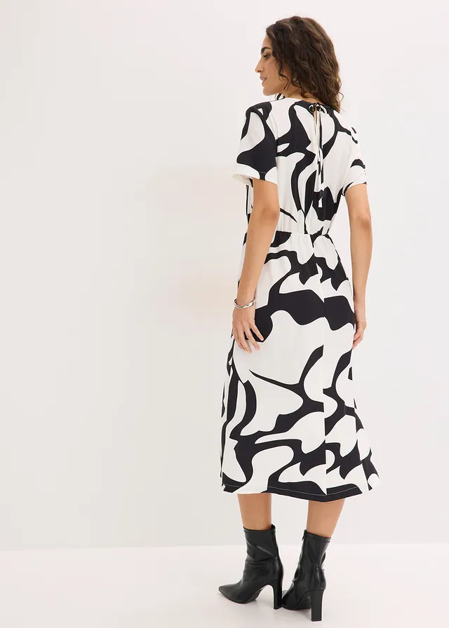 Robe midi, Couleur: noir / blanc