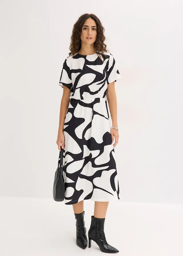 Robe midi, Couleur: noir / blanc