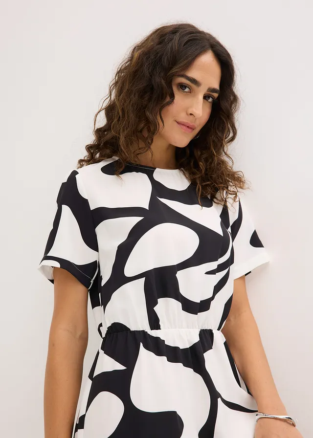 Gedessineerde midi jurk • zwart/wit • product-page.page-title-suffix