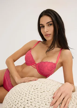 Soutien-gorge à coques avec broderie florale métallisée • rose corail • Boutique bonprix