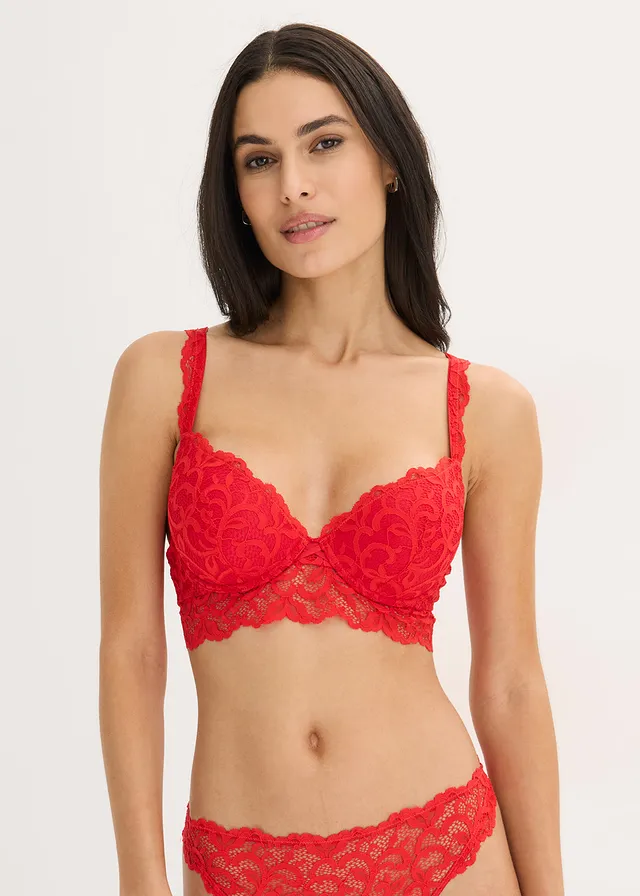 Soutien-gorge push-up en dentelle douce, Couleur: rouge salsa