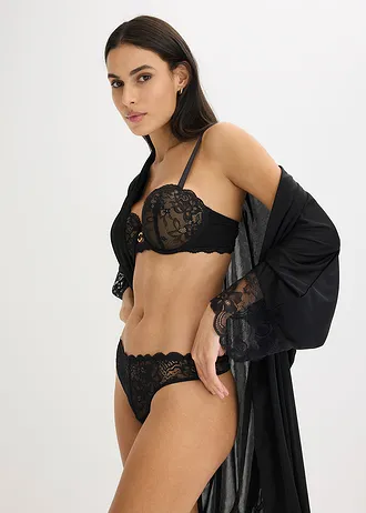 Soutien-gorge balconnet avec dentelle florale, Couleur: noir-marron clair