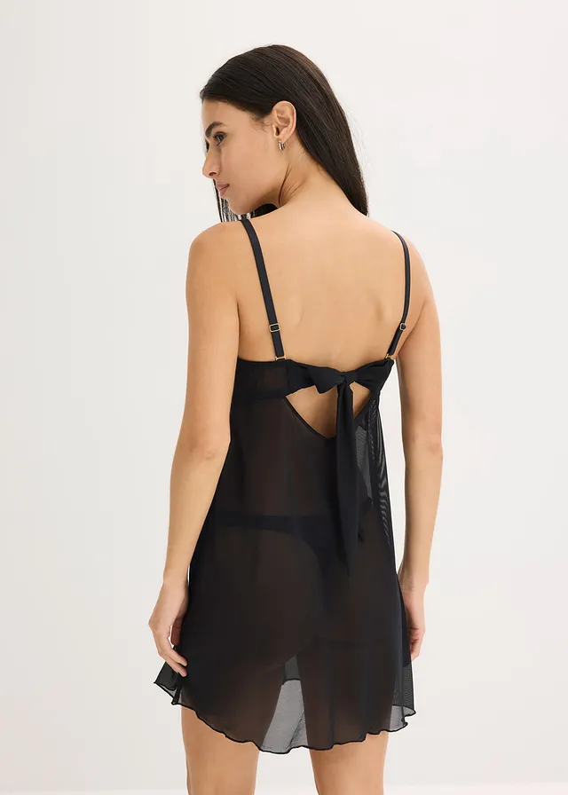 Négligé à dentelle cœurs, sans armatures, Couleur: noir