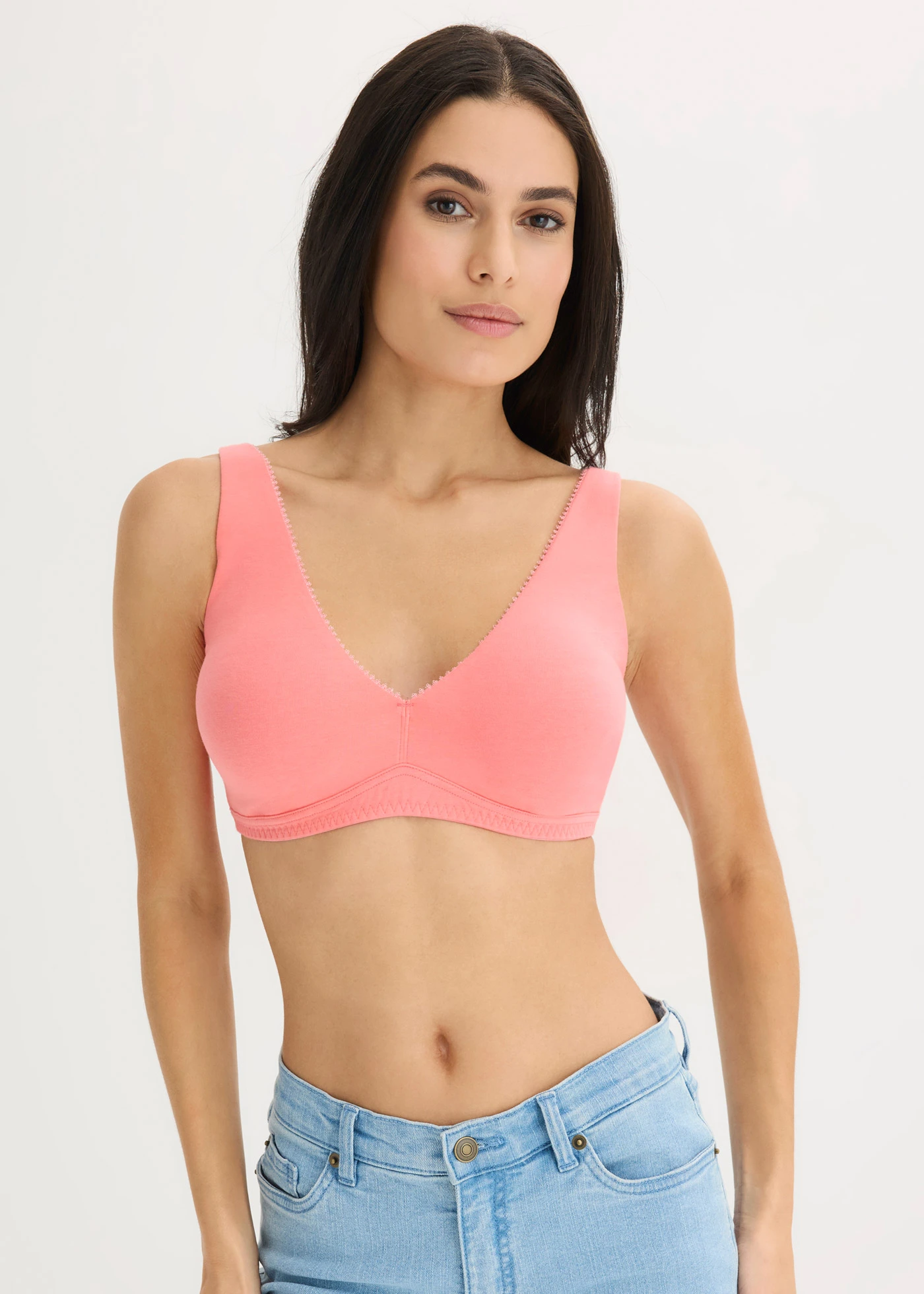 Lot de 2 soutiens-gorge bralette coton sans armatures • rose corail + noir • Boutique bonprix