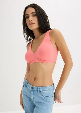 Sutien bralette fără armătură, cu bumbac (set/ 2 bucăți) • pink corai+negru • magazin bonprix