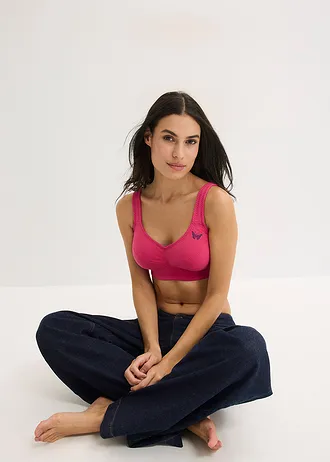 Lot de 2 soutiens-gorge coton sans armatures, Couleur: rose magnolia + bleu marine