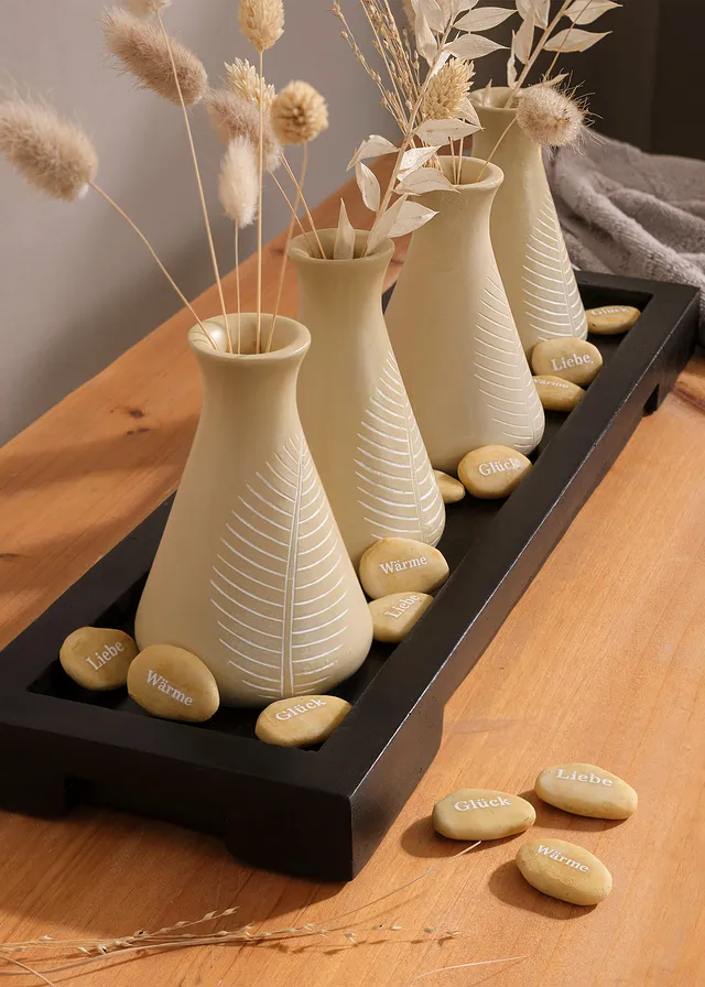 Vase sur plateau, Couleur: blanc/beige