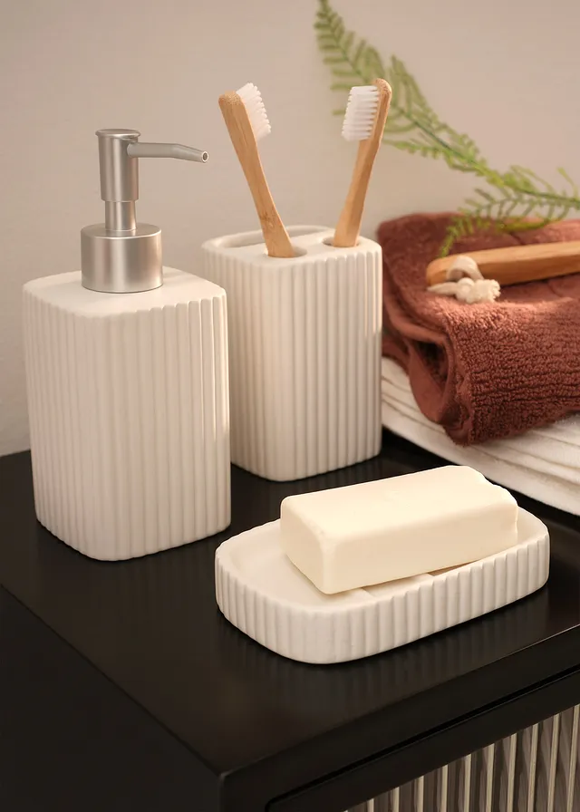 Lot de 4 accessoires de salle de bain, Couleur: blanc