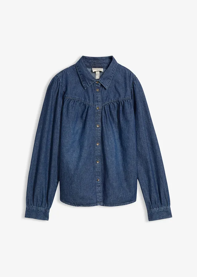 Spijkerblouse van puur katoen, Kleur: blue stone used