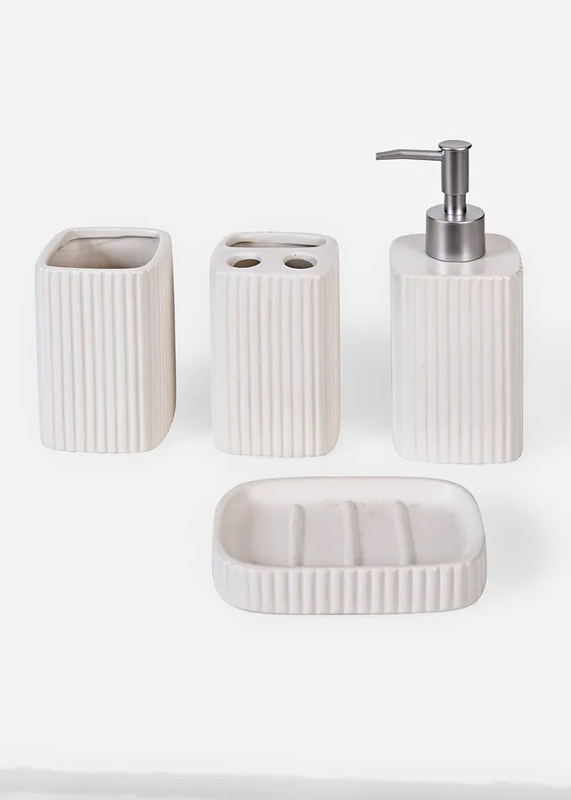 Lot de 4 accessoires de salle de bain, Couleur: blanc