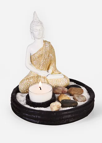Figurină deco Buddha cu suport lumânare • alb/bej • magazin bonprix