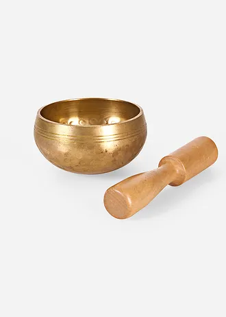 Decoratieve klankschaal met houten klopper, Kleur: goudkleurig