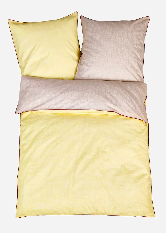 Omkeerbaar linon dekbedovertrek, Kleur: taupe-geel