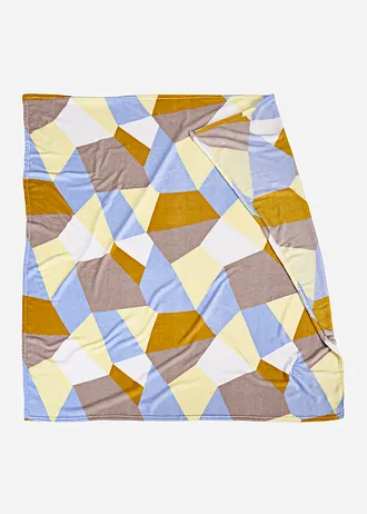 Couverture chaude motif color-block, Couleur: bleu clair-jaune clair-taupe