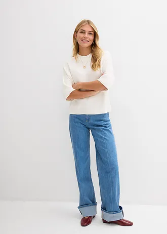 Pulover boxy din material moale de viscoză, culoare: ecru