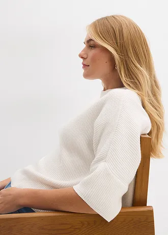 Sweter o pudełkowym kroju z mieszanki wiskozy • biel wełny • sklep bonprix