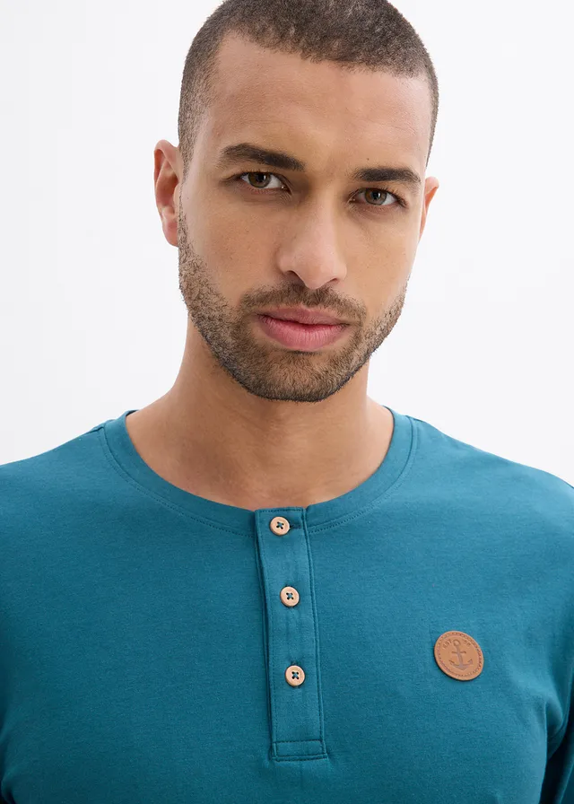 Lot de 2 T-shirts manches longues col tunisien 100% coton • vert poivre + bleu foncé • product-page.page-title-suffix
