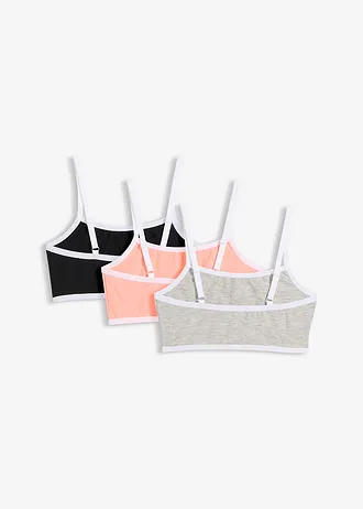Lot de 3 brassières en coton doux et extensible, Couleur: rose saumon+noir+gris clair chiné