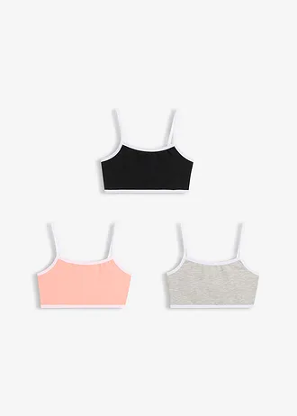 Bralette met zacht katoen (set van 3), Kleur: zalmroze+zwart+lichtgrijs gemêleerd