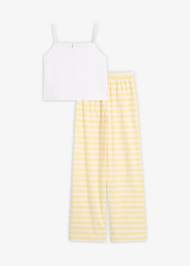 Pyjama en coton doux et extensible • jaune clair-blanc rayé • Boutique bonprix