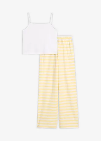 Pyjama en coton doux et extensible • jaune clair-blanc rayé • Boutique bonprix