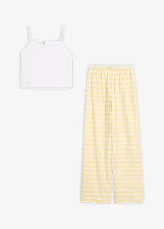 Pyjama en coton doux et extensible • jaune clair-blanc rayé • Boutique bonprix