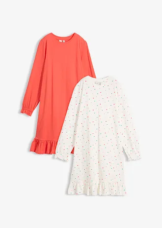 Lot de 2 chemises de nuit en coton doux, Couleur: écru imprimé + capucine