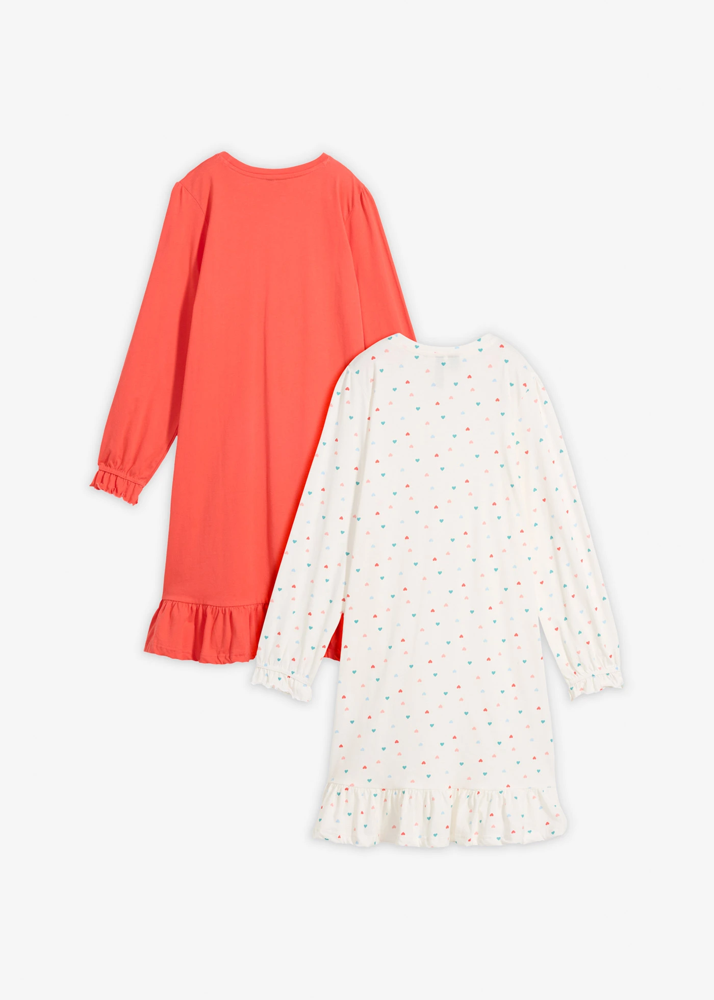 Cămașă de noapte din bumbac moale (set/ 2 buc.) • ecru cu imprimeu +roz-corai • magazin bonprix